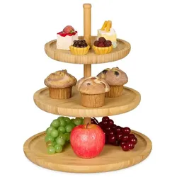 Relaxdays Etagere Bambus mit 3 Schalen Hellbraun