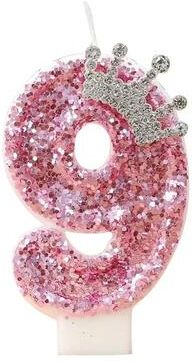 Useful Little Things Princess Crown Pink Numeral Birthday Candle Creative Number Cake Candle For Girl Happy Birthday Party Decor 9