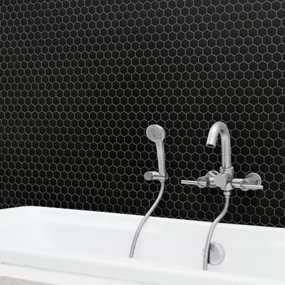 "Merola Tile Metro 2"" Hex Matte Black 11-1/8"" x 12-5/8"" Porcelain Mosaic Floor and Wall Tile"