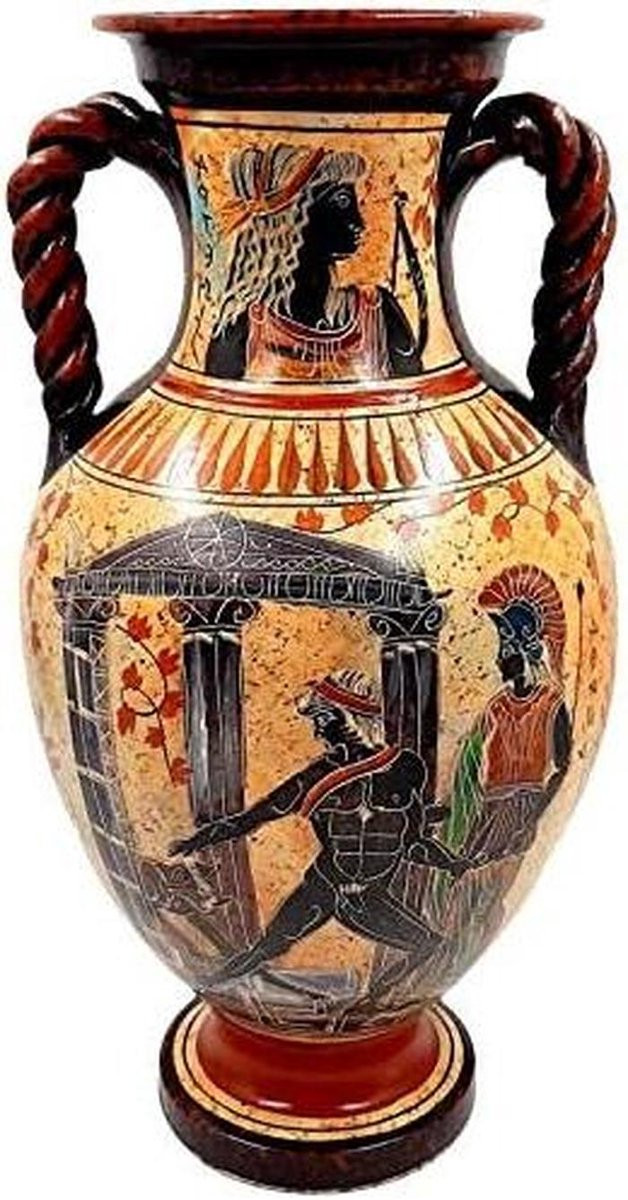 Handgemaakte Griekse amfora vaas - Klassieke decoratieve pot - Veelkleurig - Hoogte: 36 cm