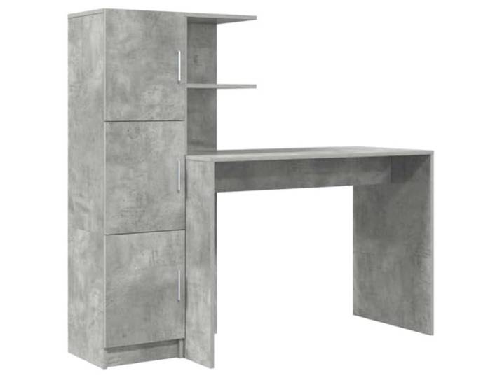 POUFGDR Schreibtisch aus Holz mit Schrank, Betongrau Regal aus Brettern, Tür mit Scharnieren, leicht zu reinigen, moderner Look