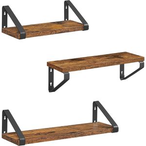 Vasagle Wandregal LWS33BX, vintage braun, aus Metall / Holz, 30cm / 35cm / 40cm, 3-teilig