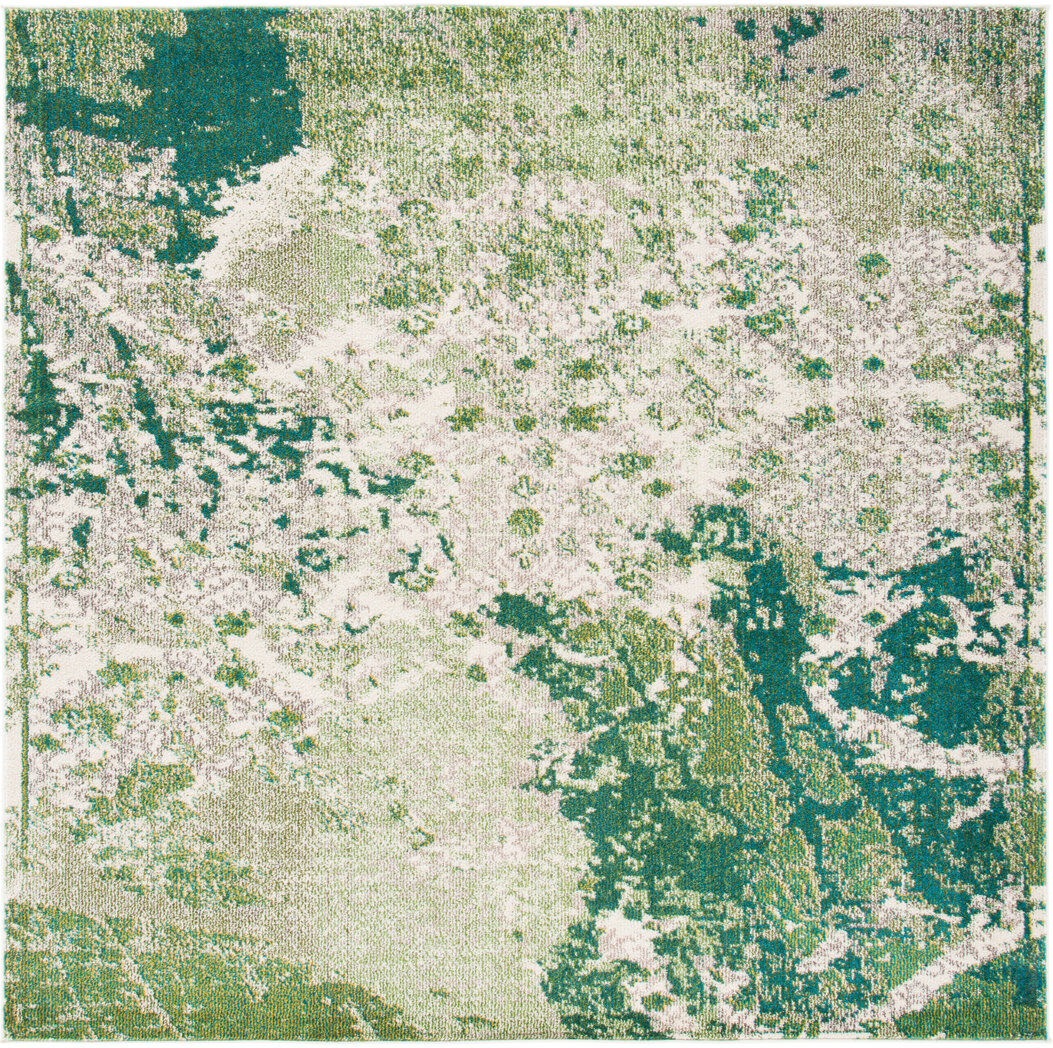 Borough Wharf Madison Abstract Area Rug In Green / Ivory Green;Ivory Square 201 cm