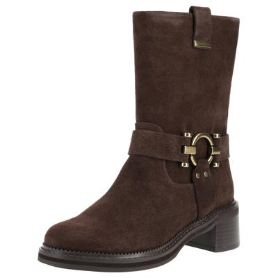 Bikerboots REGARDE LE CIEL "Regarde Le Ciel Stiefelette Veloursleder", Damen, Gr. 40, braun (mittelbraun), Veloursleder, Schuhe Bikerboots