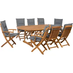 GARTENMÖBEL SET 8-Sitzer Akazienholz hellbraun Auflagen graphit Maui
