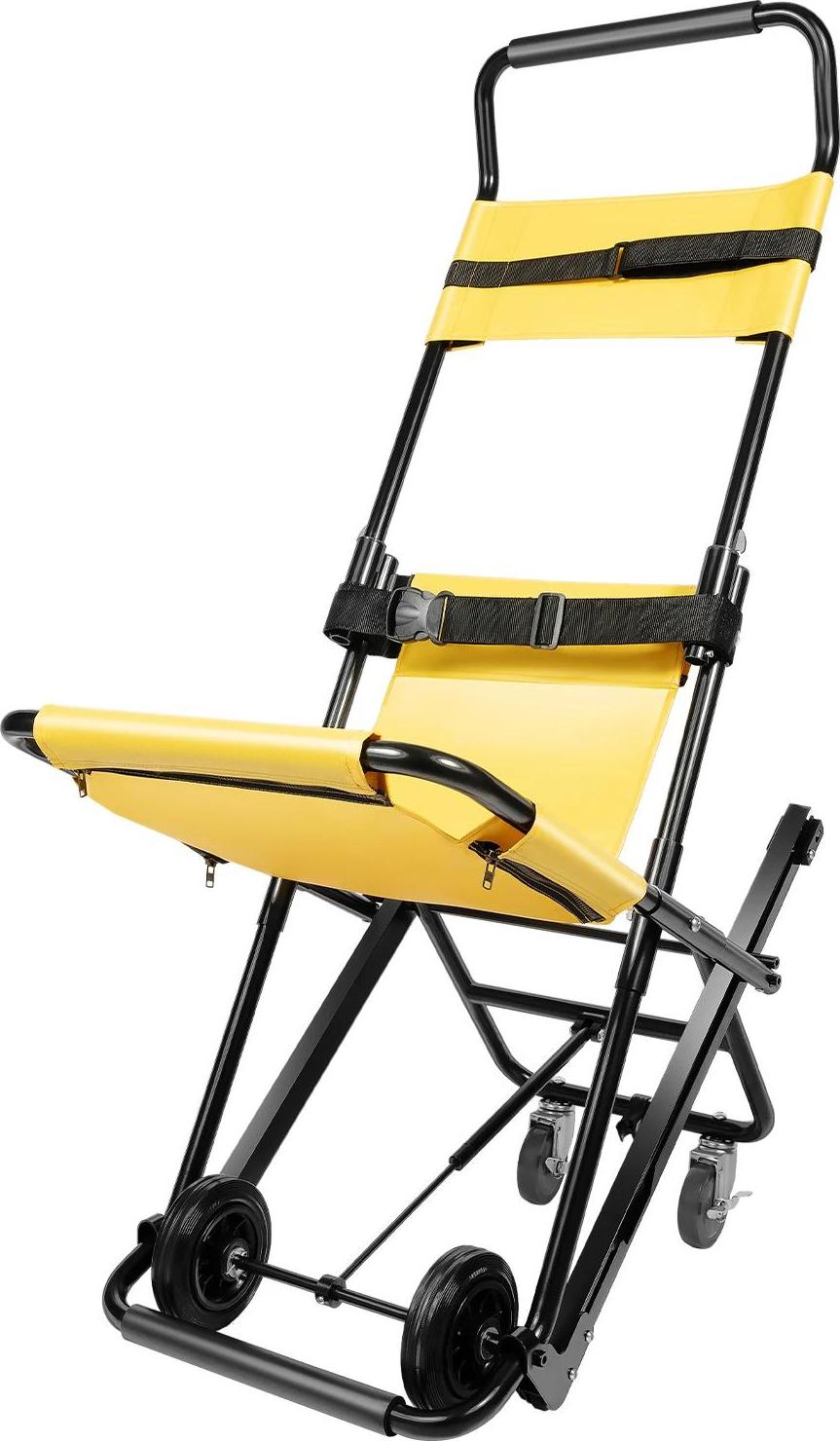 Treppen Evakuierungsstuhl - Faltbarer Transportstuhl - 4 Rollen - Bis 159 kg - Aluminiumlegierung - Für Senioren und Behinderte - Gelb/Schwarz