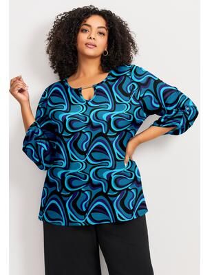Plus Size Women's Keyhole Hardware Top by Avenue in Teal Scroll (Size 16)