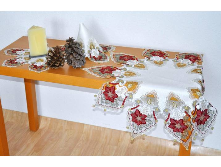 Tischdecke STICKEREIEN PLAUEN Kerzenschein Gr. 1, bunt, Ø:80cm, Polyester, Tischdecken, Tischdecke
