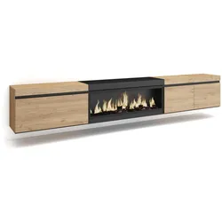 SKRAUT HOME Wohnzimmer-TV-Schrank, Viel Stauraum, 288x35x45cm, Großformat-TV, XXL-Elektrokamin, hängend, Farbe Eiche und schwarz _ 494_54