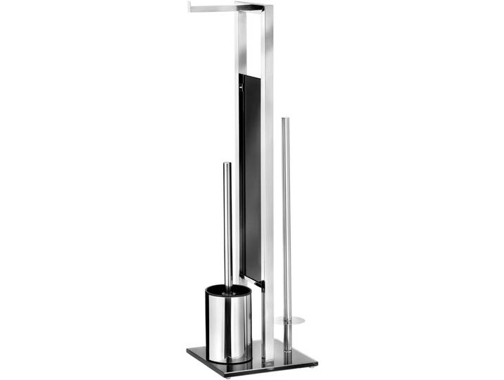 WC-Garnitur WENKO Rivalta , schwarz (glänzend, schwarz), B:18cm H:70cm L:23cm, Edelstahl, Reinigungsbürsten, WC-Garnitur, integrierter Toilettenpapierhalter und WC-Bürstenhalter