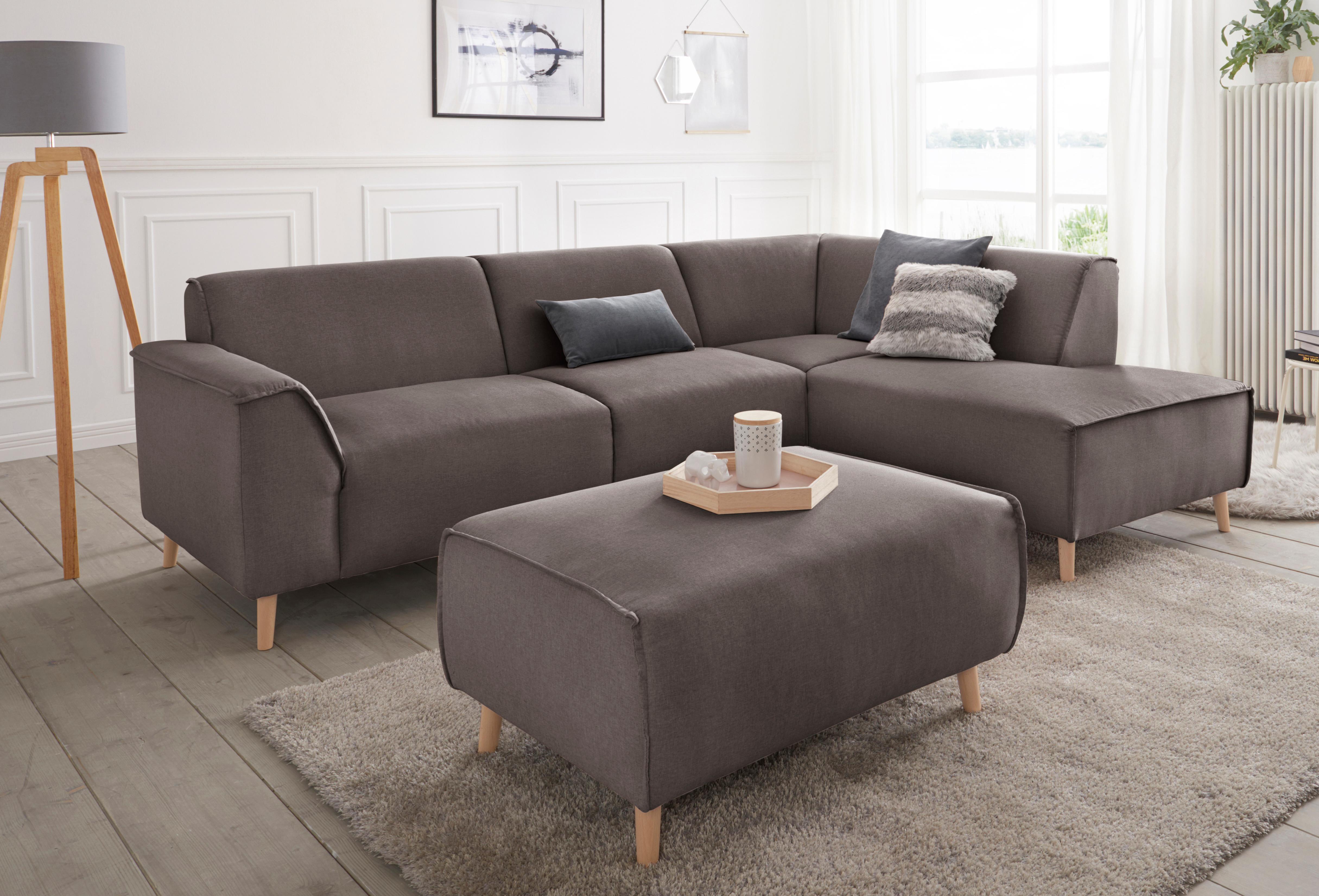 Ecksofa HOME AFFAIRE "Janek Scandic Design, elegant und zeitlos, L-Form", grau (stone), B:263cm H:81cm T:191cm, Struktur fein ( 100% Polyester);Struktur weich (92% Polyester, 8% Nylon);Struktur fein ( 100% Polyester), Sofas, Ecksofa, mit Federkern und Ked