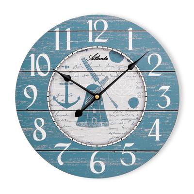 Wanduhr ATLANTA, blau, Wanduhren, Ø 30cm, Wanduhr, Wohnzimmer, Esszimmer, Küche, Arbeitszimmer, Flur, Büro, Gästezimmer