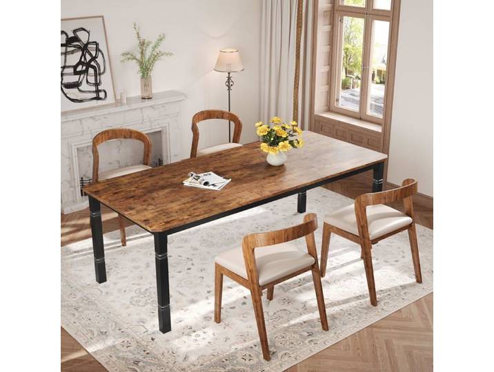 Grande table à manger vintage 200x90x75 cm rectangulaire cadre métal robuste style industriel cuisine salon repas