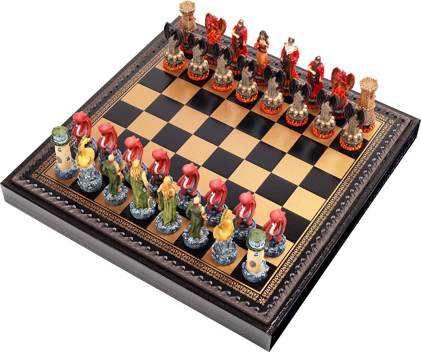Italfama Feuer-Wasser Schach 35cm +Dame+Backgammon König 8cm
