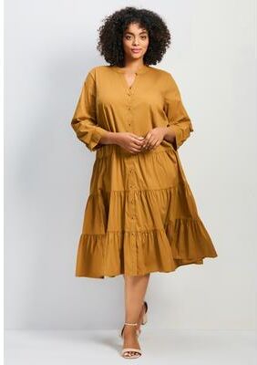 Plus Size Women's Avery Cotton Poplin Button Dress by Avenue in Sunset Yellow (Size 16)