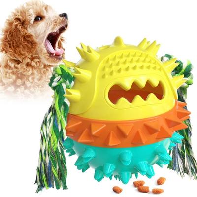 Snug & Styled PawPlay Interactive Dog Teething Toy With Treat Dispenser, Squeaker & Dental Cleaner yellow Blue