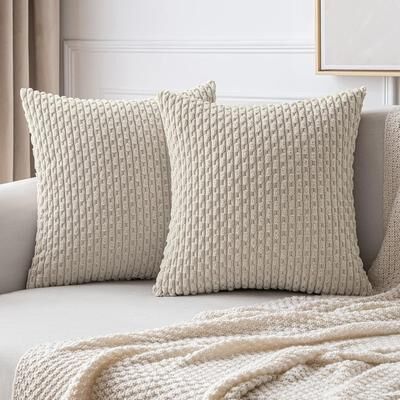 DynamicDeals Boho Corduroy Throw Pillow Covers For Couch And Bed Farmhouse Striped Cushion Covers beige 19.69 Inches