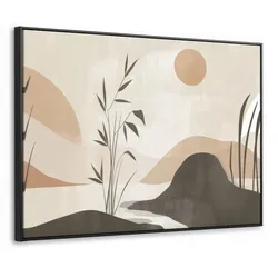 LEINWAND Bilder mit Rahmen - Japandi - Landschaft - Beige - 70x50