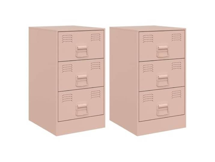fsahslih Nachttisch 2er Set Rosa Metall Beistelltisch 34,5x39x62 cm Stabiler Nachttisch aus kaltgewalztem Stahl im 2er Set für das Schlafzimmer mit 3 Schubladen für bequemen Stauraum.