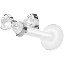 PTFE Labret mit Innengewinde + Titan-Aufsatz 3 KRISTALLHERZEN