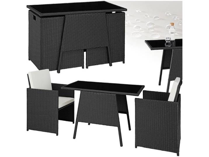 Salon de jardin - TECTAKE - Ensemble détente repas d'extérieur LAUSANNE 2 personnes pliable et encastrable en résine tressée - Noir