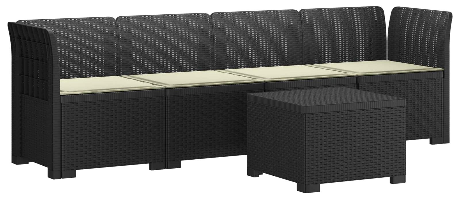 vidaXL 4-Sitzer Gartensofa mit Kissen Rattan Look PP Anthrazit