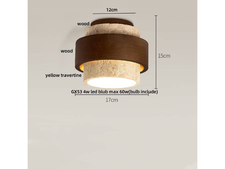 Plafonnier LED en travertin jaune salon chambre cuisine auvent en bois Wabi Sabi plafonniers encastrés