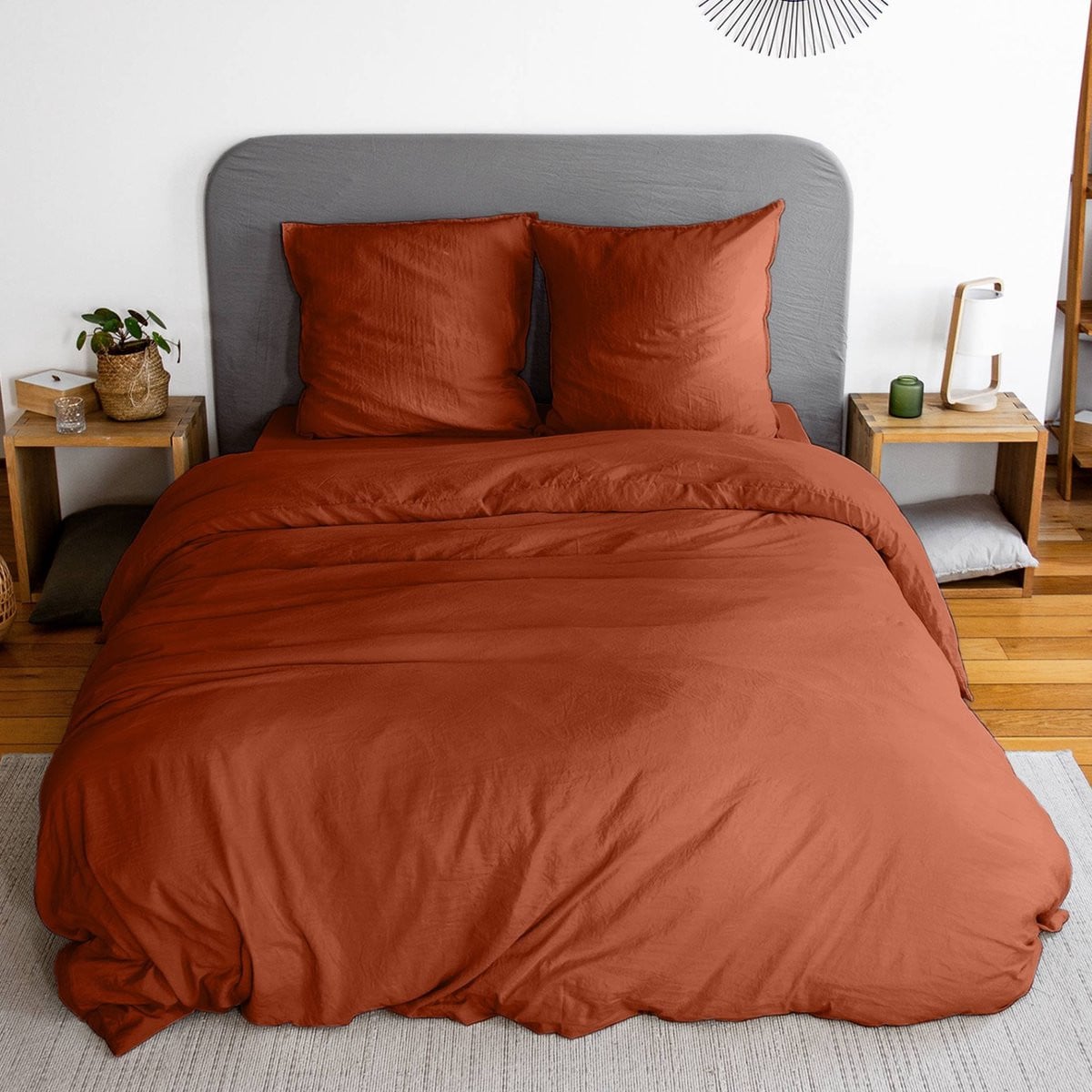 Sweek Luna beddengoedset voor 2 personen in terracotta microvezel