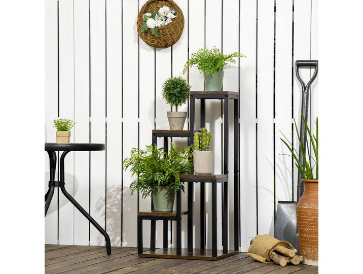 Outsunny Support Plantes 4 Étagères Acier Noir - 40x40x81cm