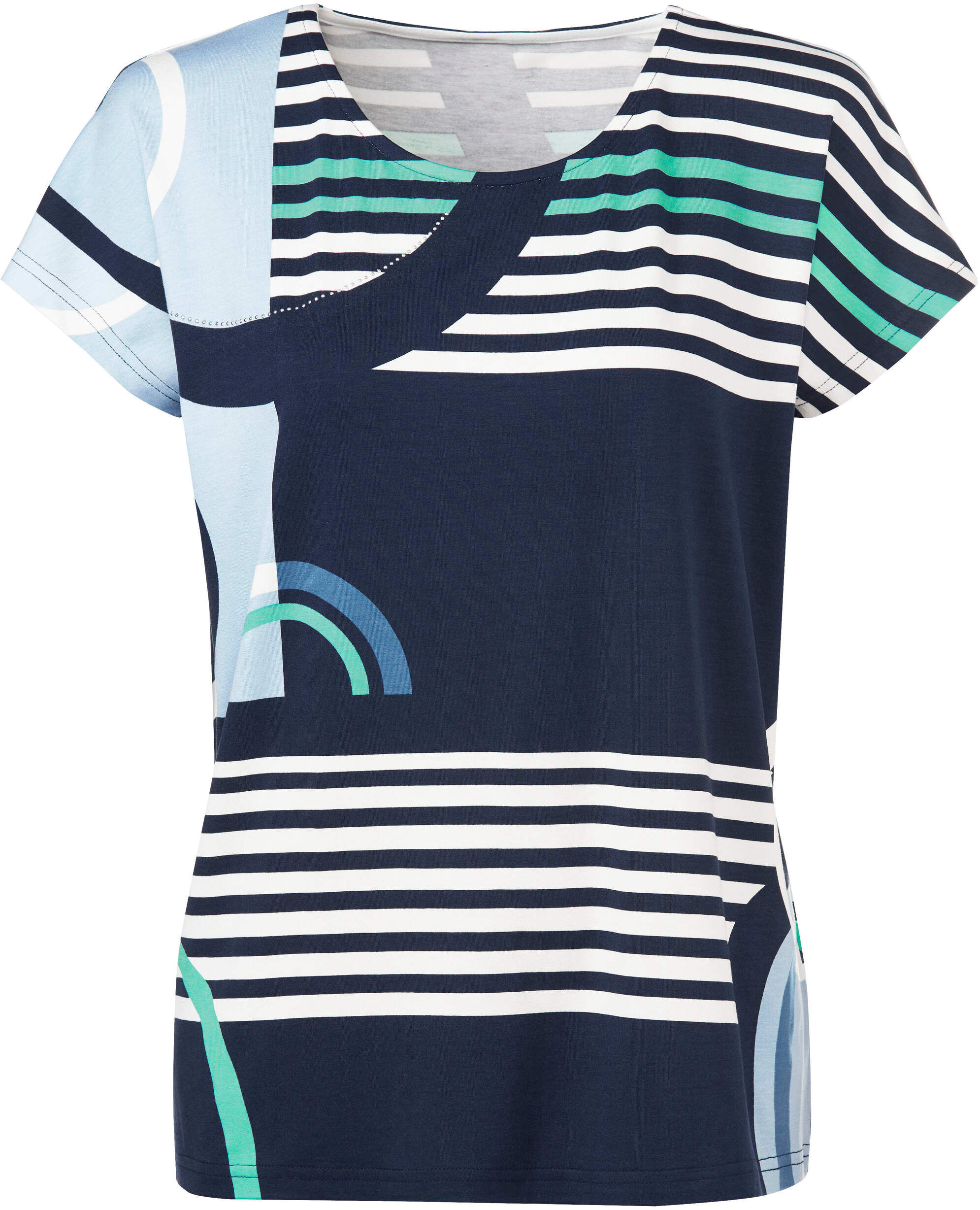 T-Shirt HEINE "Druck-Shirt Kurzarmshirt mit Allover-Druck", Damen, Gr. 34, blau (marine, hellblau, gemustert), Modisch, Rundhals, Shirts T-Shirt