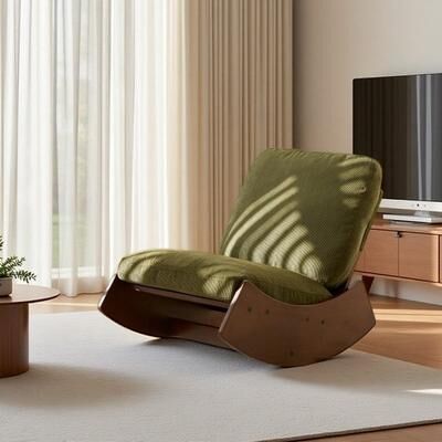 Comfortable Upholstered Glider Rocking Chair with Solid Wood Frame & Smooth Gentle Motion, Retro Corduroy Accent Recliner