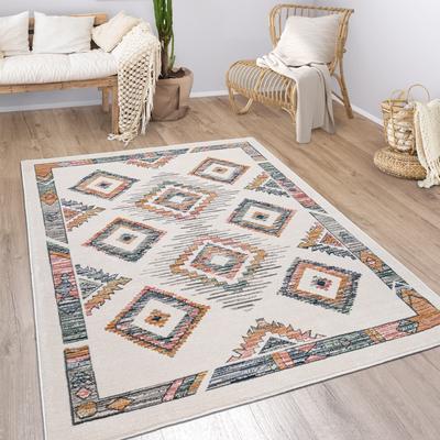 Paco Home Boho Rug Cream with Modern Pastel Scandi Diamond Pattern Ethnic Design