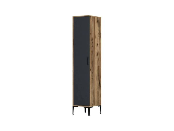 Armoire polyvalente 1 porte effet bois beige, anthracite 40x201 cm