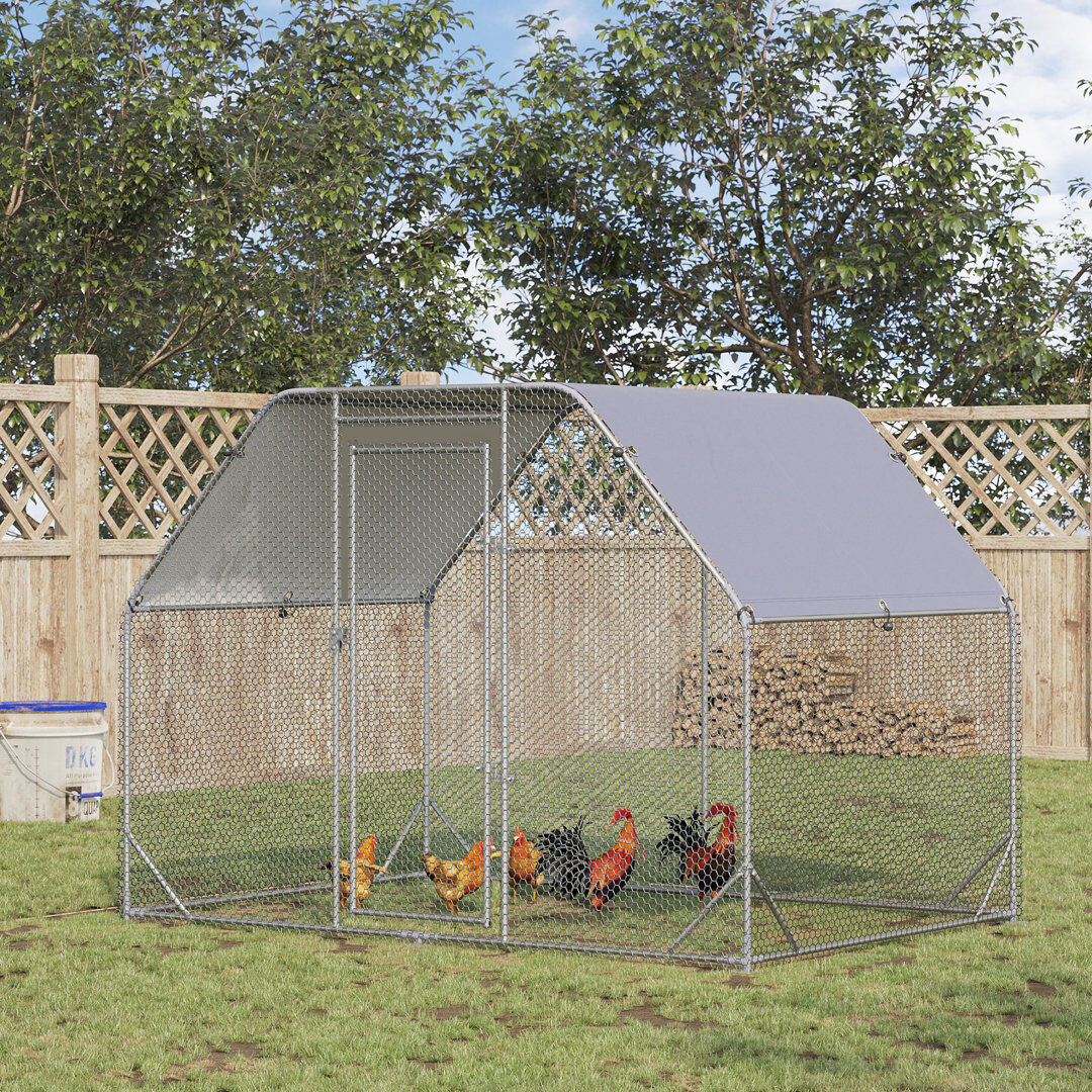 PawHut Chicken Run with Roof Walk In Chicken Coop for 4-6 Chickens Hen House Silver 5.32m²