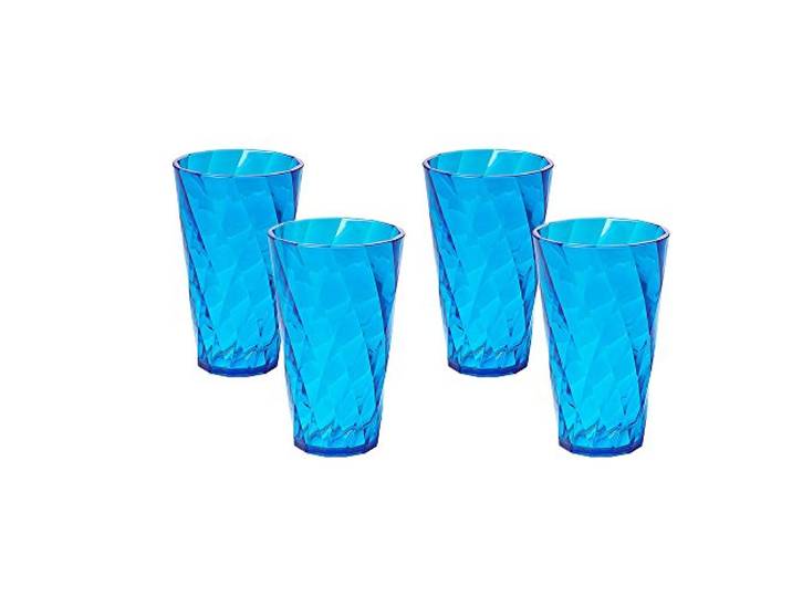 Omada Design 4 drinkglazen van 40 cl, afmetingen 9 x h 15 cm, transparant en onbreekbaar doordat ze gemaakt zijn van optische kwaliteit kunststof, AFWASMACHINE WASBAAR, praktisch voor dagelijks gebruik, Diamond line