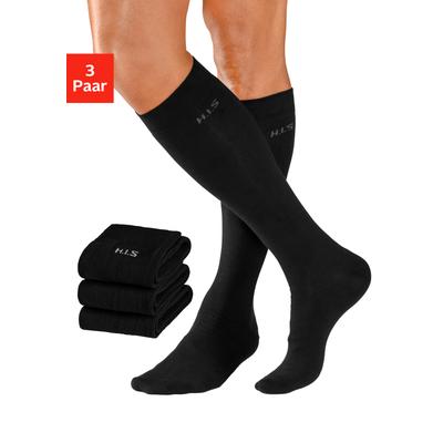 Kniestrümpfe H.I.S "Basic Herren Strümpfe Komfortsocken, Alltagssocken", Herren, Gr. 43-46, schwarz (3x schwarz), Baumwolle, Baumwollmischung, Elasthan (LYCRA), Polyamid, melange, elastisch, Socken Kniestrümpfe, mit druckfreiem Bündchen