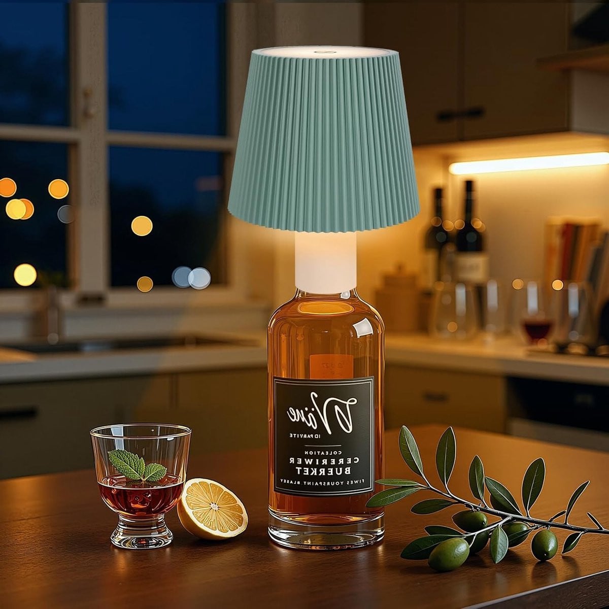 Draadloze LED Flessenlamp met Accentverlichting in Muntgroen voor Sfeervolle Decoratie