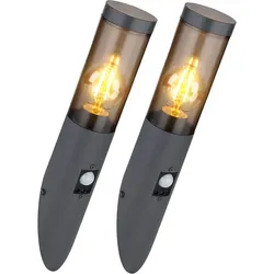 2x Außenwandlampe Bewegungsmelder Edelstahl Wandleuchte anthrazit rauch H 41 cm