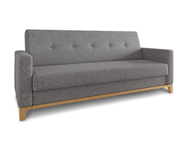 Sofnet - Bettsofa Wood mit Schlaffunktion (Grau, Twist 21) Schlafsofa mit Bettkasten, Wellenfeder, Webstoff, Holzfüße, Bettfunktion, Couch, Sofagarnitur