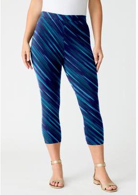 Plus Size Women's Plus Size Essential Stretch Capri Legging by Roaman's in Navy Bias Texture (Size 12) Activewear Workout Yoga Pants