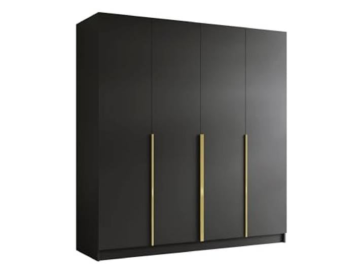 Mirjan24 Kleiderschrank mit Einlegeböden und Kleiderstange Salkor I, Vielseitiger Drehtürenschrank, Elegantes Kleiderschrank 4-türig (Schwarz/Schwarz + Gold)