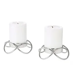 EDZARD 2er-Set Kerzenhalter Bastia (ø 10,5 cm, H 3 cm), Silber, Edelstahl vernickelt, für Kerzen ø 6 cm