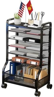 No "7 Tier Rolling File Cart with Hanging File Folders - 10""D x 16""W x 29""H"