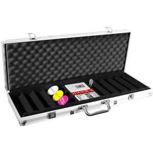 Nexos Pokerkoffer FP32350, leer, für 500 Pokerchips, aus Aluminium mit 2 Kartendecks, 5 Würfeln und Dealer-Button