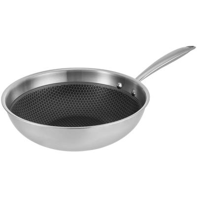 Wok RESTO KITCHENWARE "Achird tiefe Pfanne aus Tri-Ply (Edelstahl + Aluminium + Edelstahl)", silber (silberfarben), H:7,5cm L:51cm Ø:28cm, Pfannen, Wok, Energieeinsparung 25% durch die dreilagige Basis, ofenfest