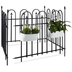 relaxdays 4-tlg. Gartenzaun Metall GOTH silber
