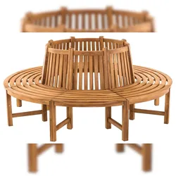 DELUKE Baumbank SUTOR - Holz Teak 200x200x89.5 cm | Kreisrunde Sitzbank Mit Lehne Baumbank Gartenbank Für Baum