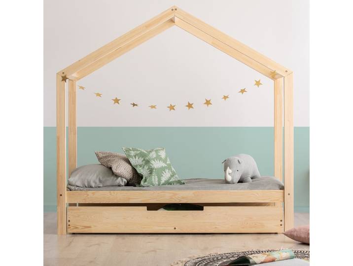 Lit cabane 90x200 sommier et tiroir inclus Aude Bois