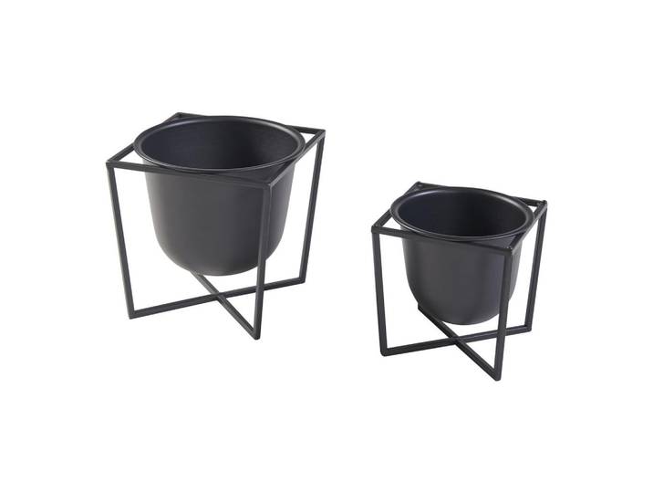 [en.casa] Pflanzenständer-Set 2 Tlg. Nordmaling, Schwarz, Metall, 23x23.5x23 cm, Gartenzubehör