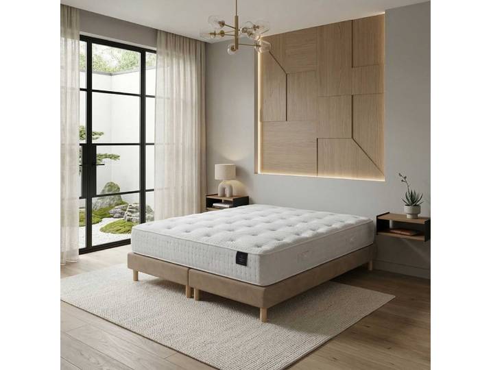 Ensemble matelas hybride ensaches comete h27 sommier taupe